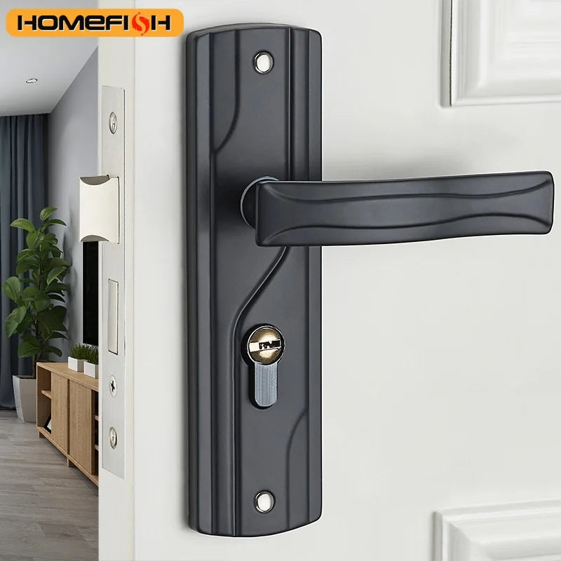 Door Handle Lock Manganese Steel Silent Bearing Universal Door Lever Lock Set with Keys for Home Bedroom Black