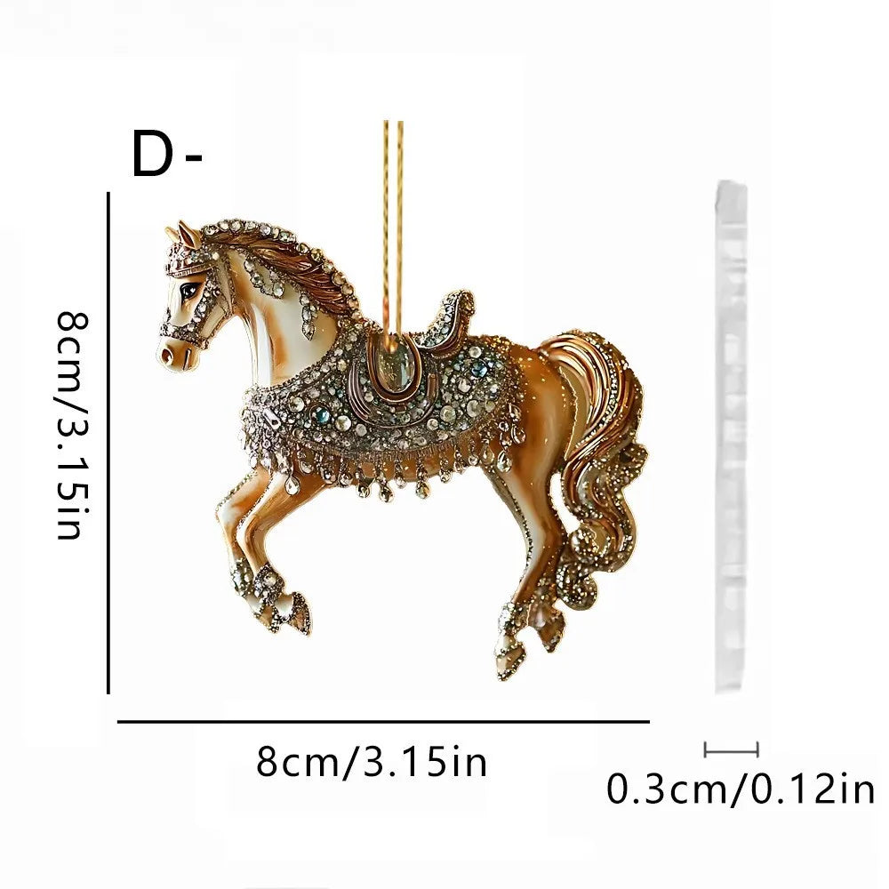 2D Acrylic Horse Car Rearview Mirror Pendant Charm Christmas Tree Ornament Party New Year Hanging Decoration