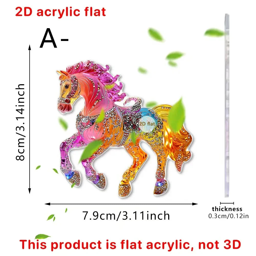 2D Acrylic Horse Car Rearview Mirror Pendant Charm Christmas Tree Ornament Party New Year Hanging Decoration