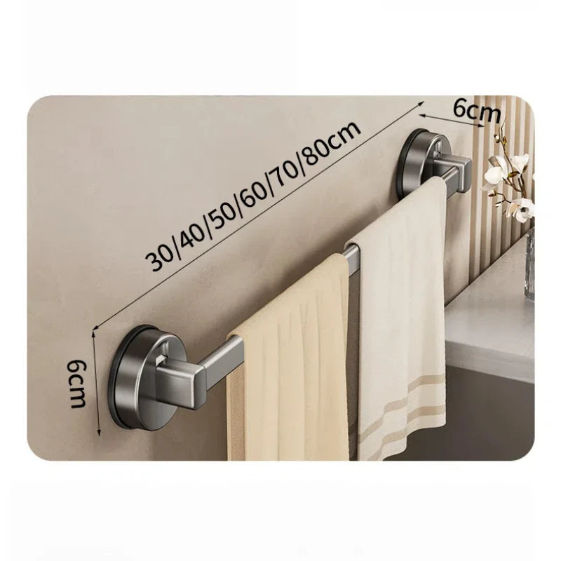 AILIHU Bathroom Suction Cup Towel Rack Non-perforated Storage Rack Wall-mounted Single-rod Bath Towel Storage Rack