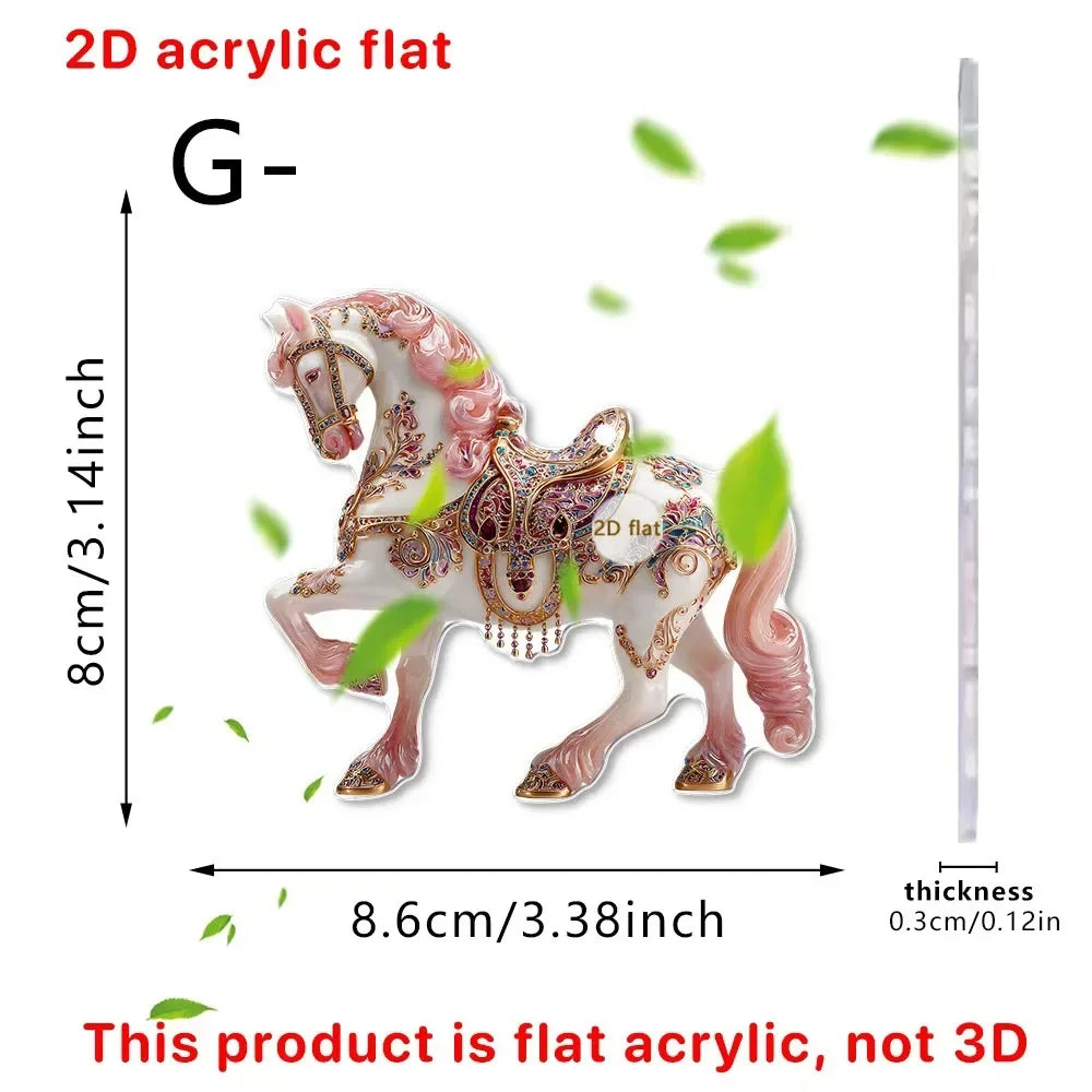 2D Acrylic Horse Car Rearview Mirror Pendant Charm Christmas Tree Ornament Party New Year Hanging Decoration