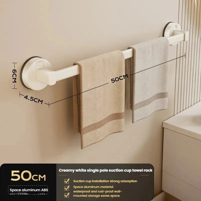 AILIHU Bathroom Suction Cup Towel Rack Non-perforated Storage Rack Wall-mounted Single-rod Bath Towel Storage Rack