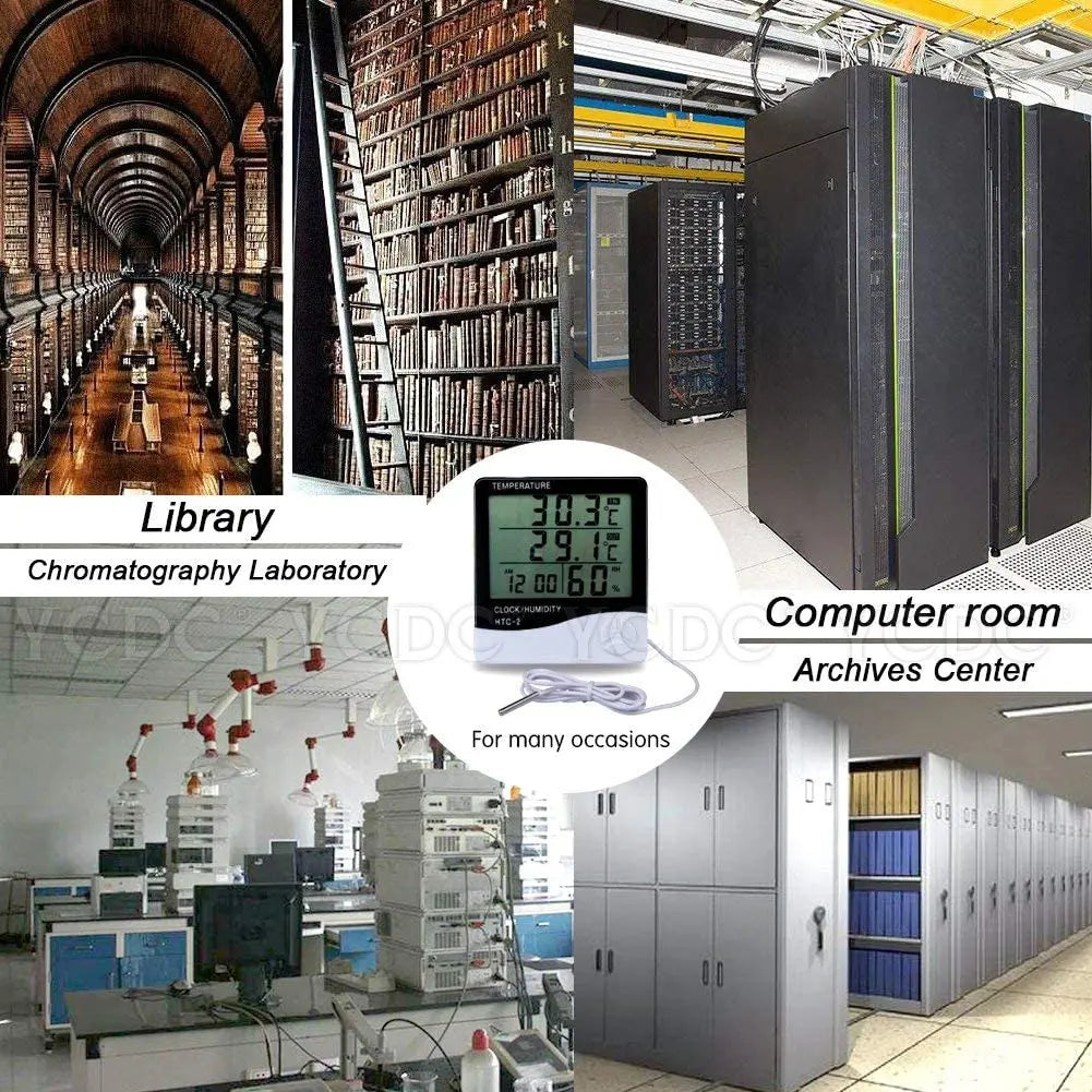 LCD Digital Temperature Humidity Meter HTC-2/HTC-1 Home Indoor Outdoor Hygrometer Thermometer Weather Station with Clock