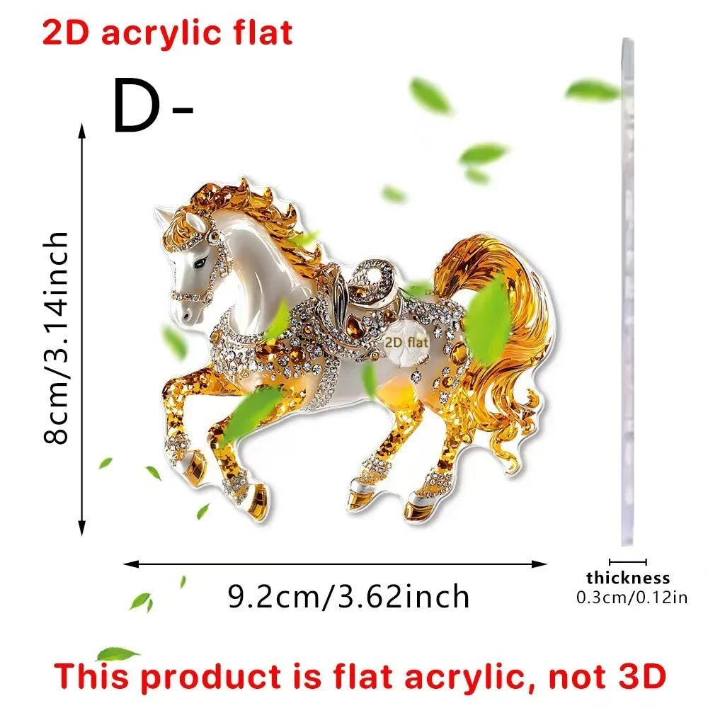 2D Acrylic Horse Car Rearview Mirror Pendant Charm Christmas Tree Ornament Party New Year Hanging Decoration