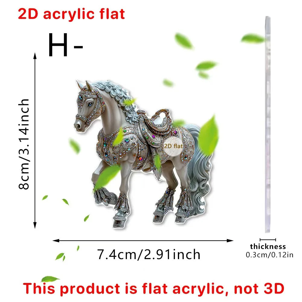 2D Acrylic Horse Car Rearview Mirror Pendant Charm Christmas Tree Ornament Party New Year Hanging Decoration