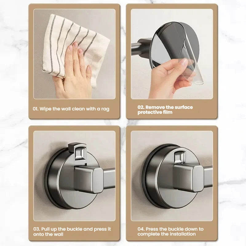 AILIHU Bathroom Suction Cup Towel Rack Non-perforated Storage Rack Wall-mounted Single-rod Bath Towel Storage Rack