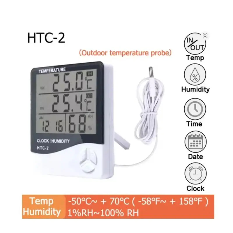 LCD Digital Temperature Humidity Meter HTC-2/HTC-1 Home Indoor Outdoor Hygrometer Thermometer Weather Station with Clock