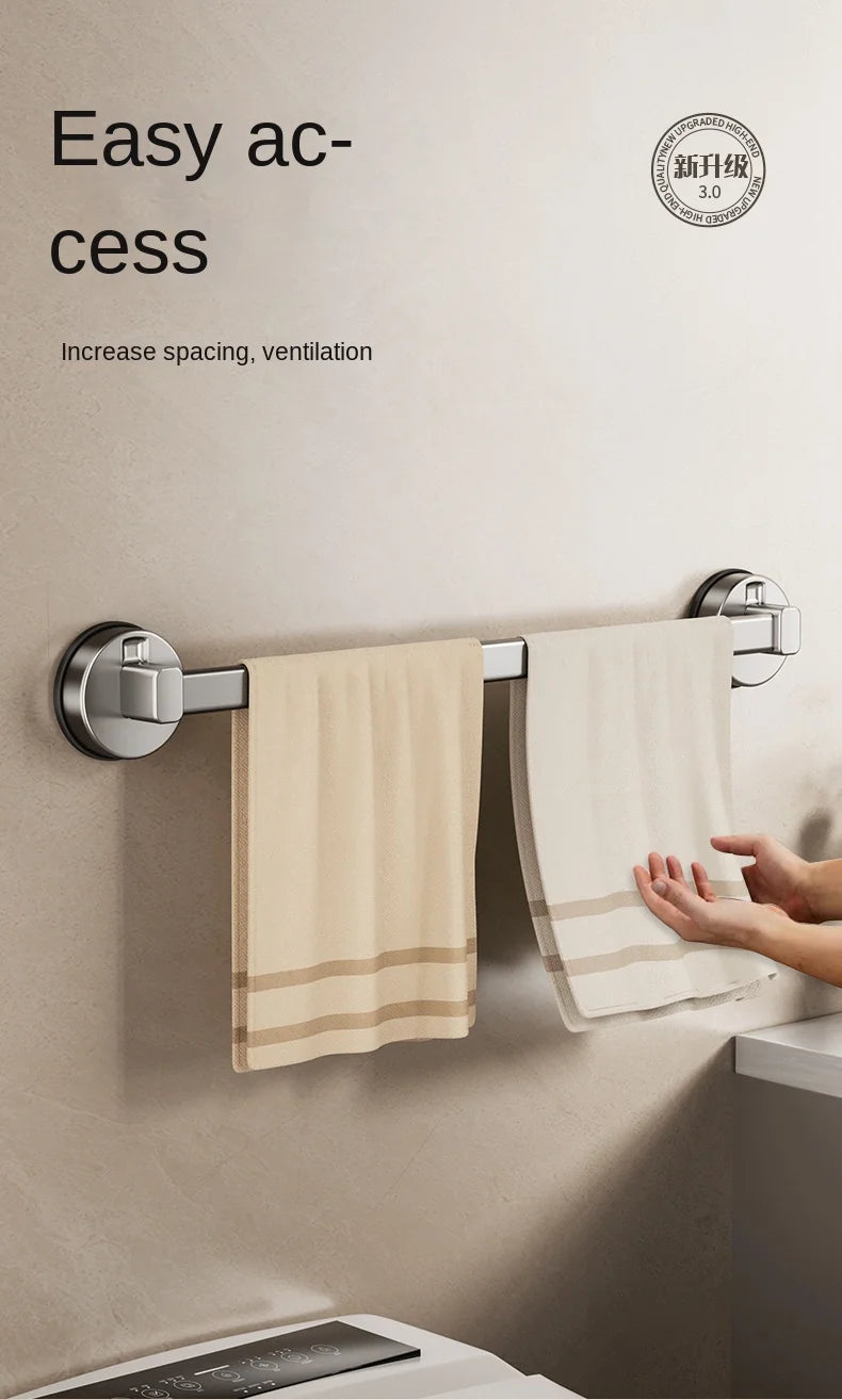 AILIHU Bathroom Suction Cup Towel Rack Non-perforated Storage Rack Wall-mounted Single-rod Bath Towel Storage Rack