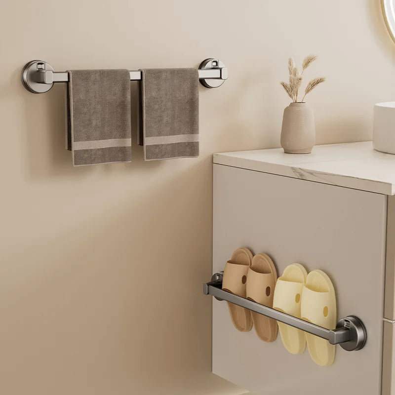 AILIHU Bathroom Suction Cup Towel Rack Non-perforated Storage Rack Wall-mounted Single-rod Bath Towel Storage Rack