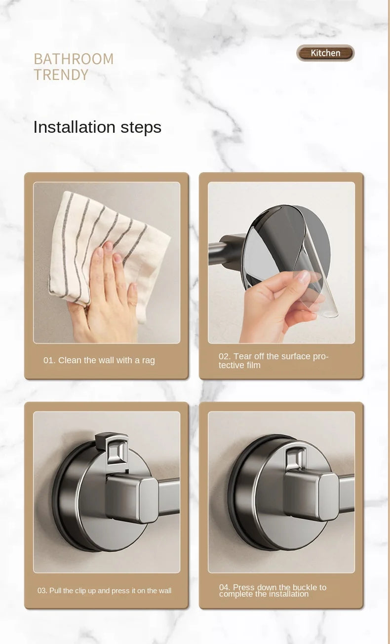 AILIHU Bathroom Suction Cup Towel Rack Non-perforated Storage Rack Wall-mounted Single-rod Bath Towel Storage Rack