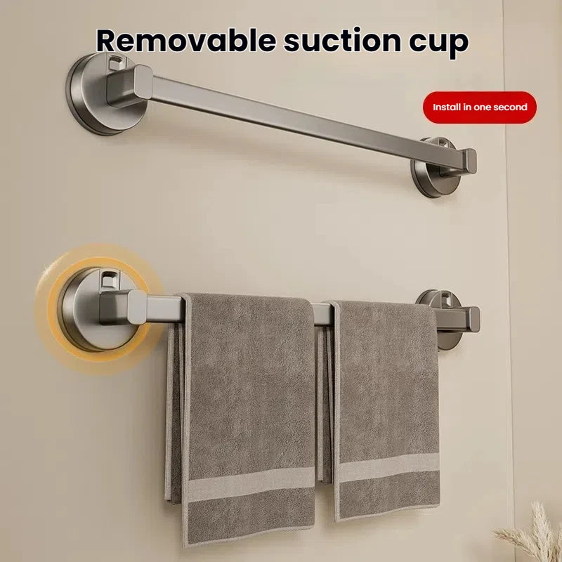 AILIHU Bathroom Suction Cup Towel Rack Non-perforated Storage Rack Wall-mounted Single-rod Bath Towel Storage Rack