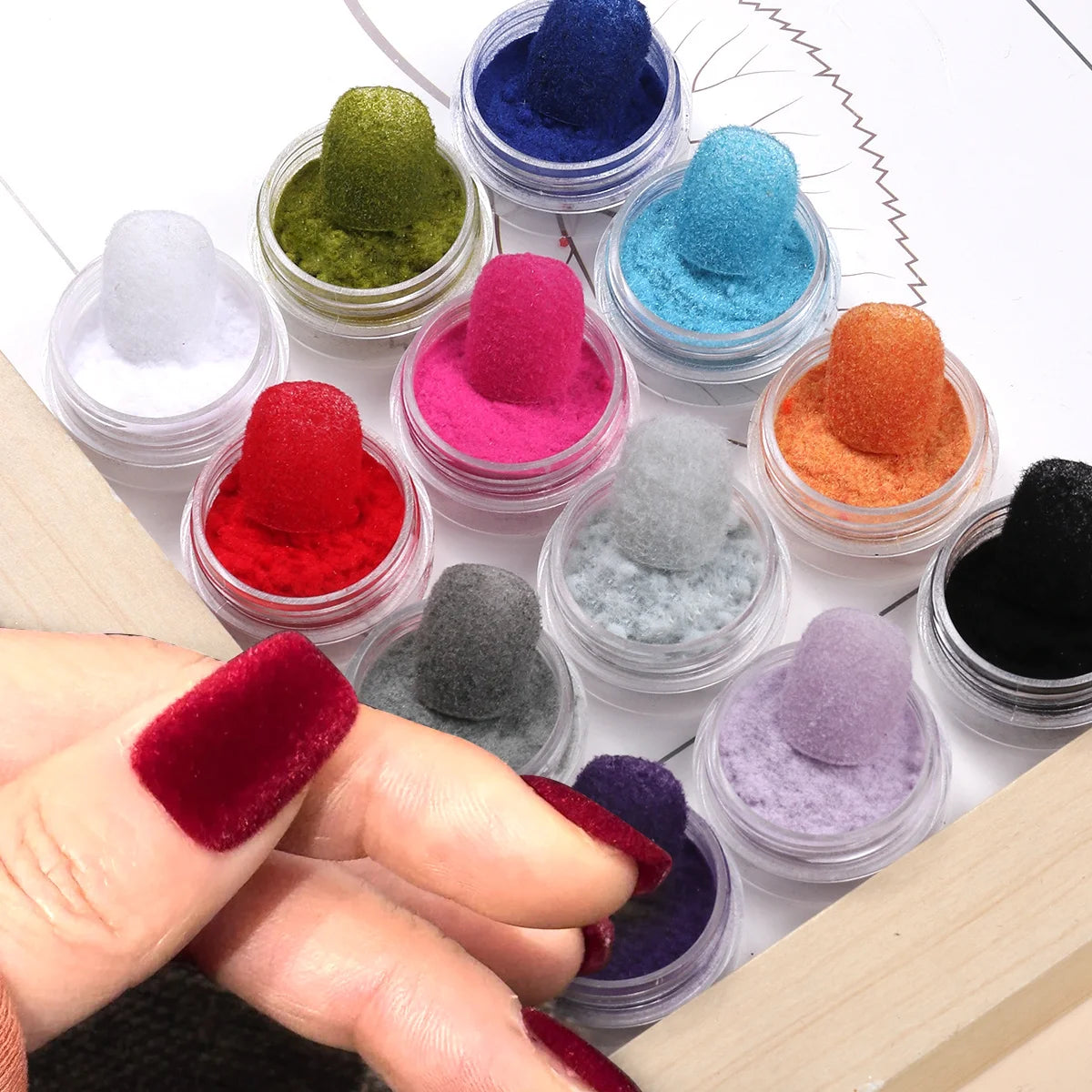 12pcs Valentine's Velvet Plush Nail Powder Luxury Sweater Sweet Design Random Glitter Dust New Year Accessories Manicure Decor