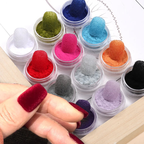 12pcs Valentine's Velvet Plush Nail Powder Luxury Sweater Sweet Design Random Glitter Dust New Year Accessories Manicure Decor