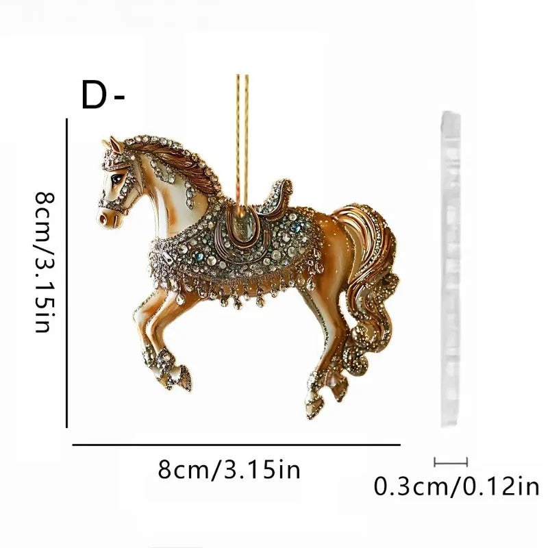 2D Acrylic Horse Car Rearview Mirror Pendant Charm Christmas Tree Ornament Party New Year Hanging Decoration