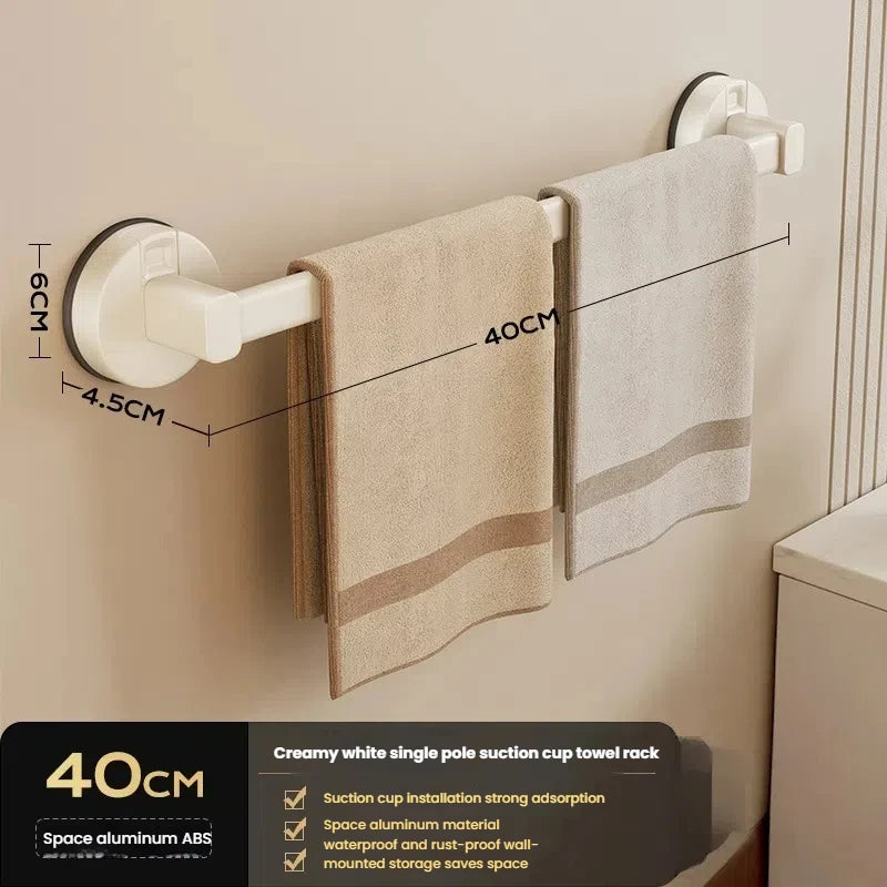AILIHU Bathroom Suction Cup Towel Rack Non-perforated Storage Rack Wall-mounted Single-rod Bath Towel Storage Rack
