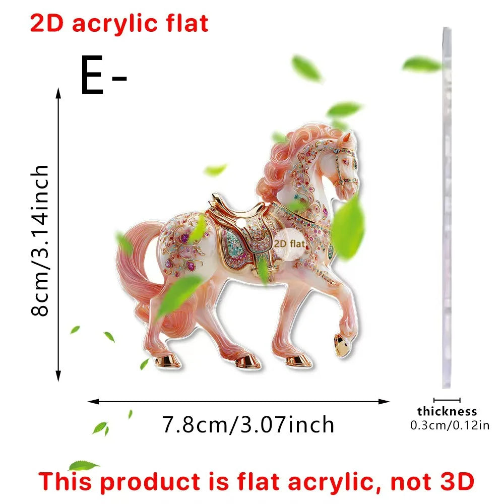 2D Acrylic Horse Car Rearview Mirror Pendant Charm Christmas Tree Ornament Party New Year Hanging Decoration