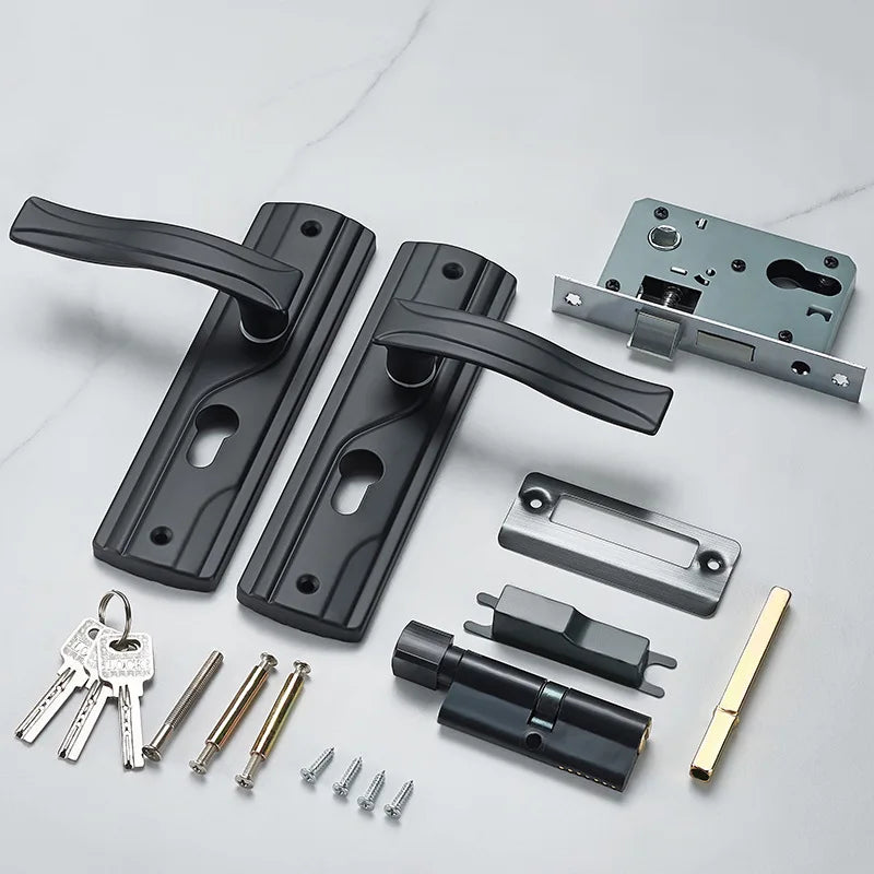 Door Handle Lock Manganese Steel Silent Bearing Universal Door Lever Lock Set with Keys for Home Bedroom Black
