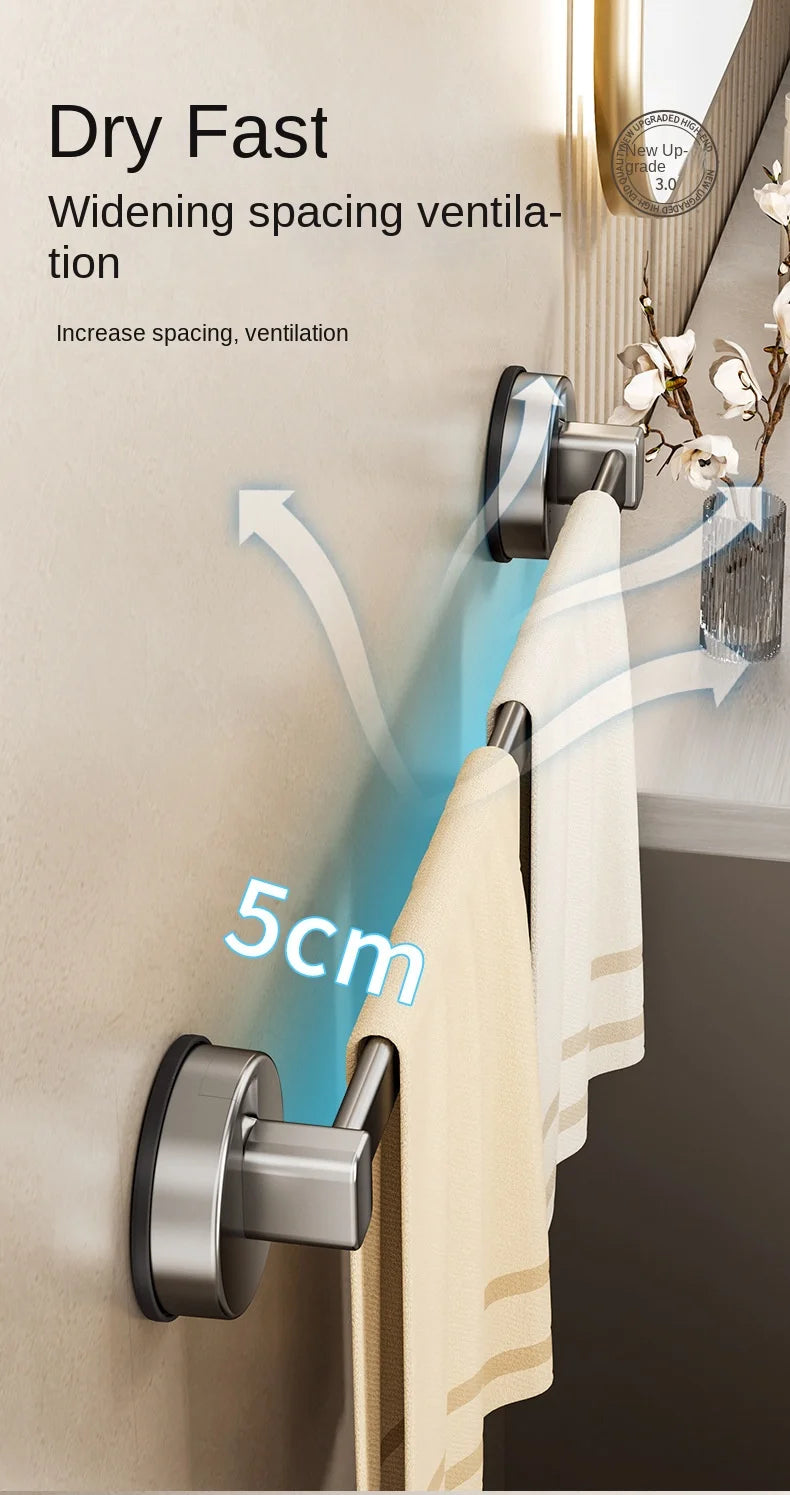 AILIHU Bathroom Suction Cup Towel Rack Non-perforated Storage Rack Wall-mounted Single-rod Bath Towel Storage Rack