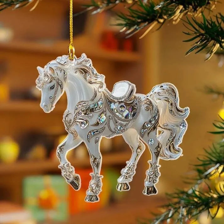 2D Acrylic Horse Car Rearview Mirror Pendant Charm Christmas Tree Ornament Party New Year Hanging Decoration