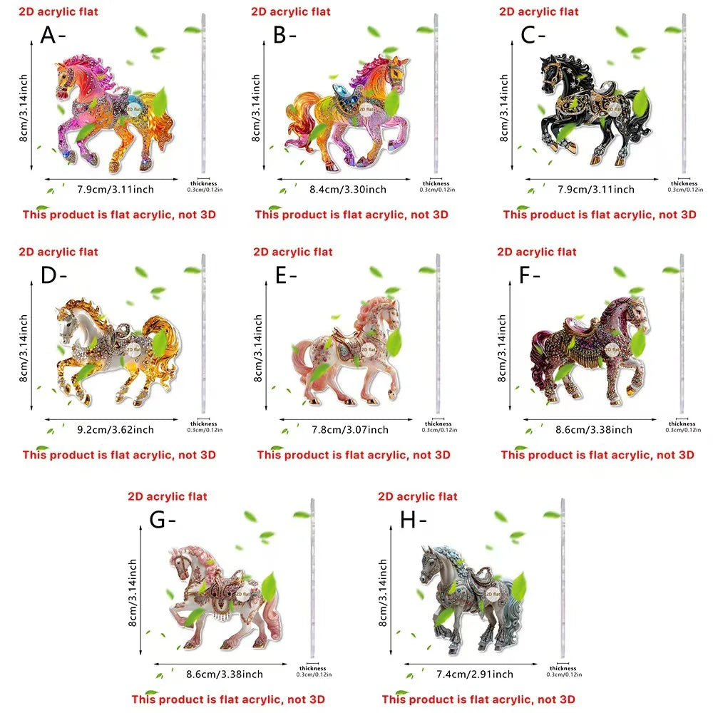 2D Acrylic Horse Car Rearview Mirror Pendant Charm Christmas Tree Ornament Party New Year Hanging Decoration