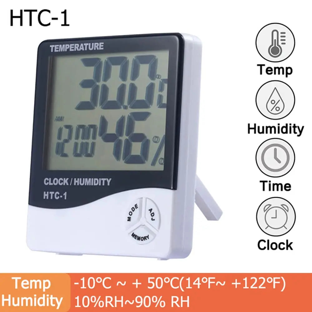 LCD Digital Temperature Humidity Meter HTC-2/HTC-1 Home Indoor Outdoor Hygrometer Thermometer Weather Station with Clock