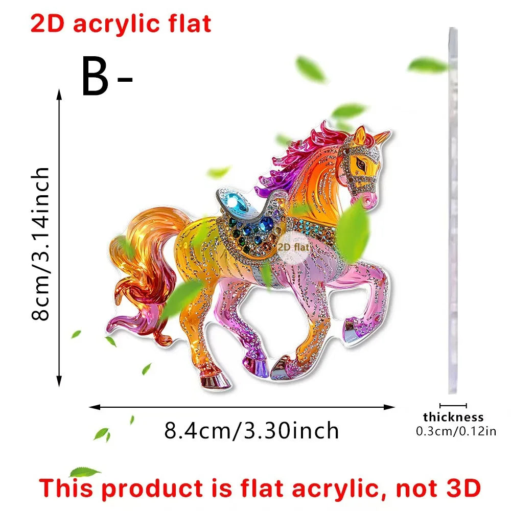 2D Acrylic Horse Car Rearview Mirror Pendant Charm Christmas Tree Ornament Party New Year Hanging Decoration