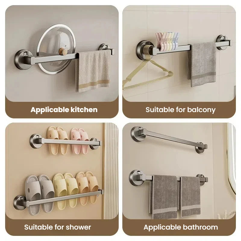 AILIHU Bathroom Suction Cup Towel Rack Non-perforated Storage Rack Wall-mounted Single-rod Bath Towel Storage Rack