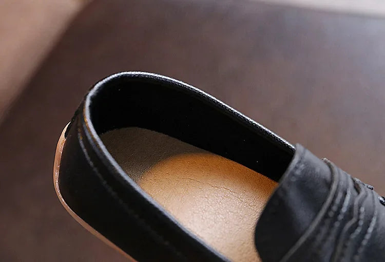 2025 Boys' Slip-On Oxford Loafers Spring Autumn Soft PU Leather Toddler Shoes Black White School Uniform Shoes for Kids