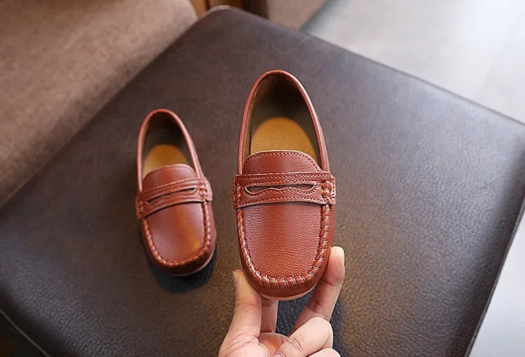 2025 Boys' Slip-On Oxford Loafers Spring Autumn Soft PU Leather Toddler Shoes Black White School Uniform Shoes for Kids