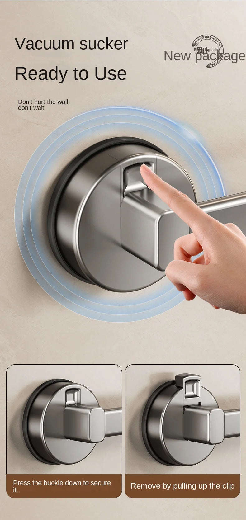 AILIHU Bathroom Suction Cup Towel Rack Non-perforated Storage Rack Wall-mounted Single-rod Bath Towel Storage Rack