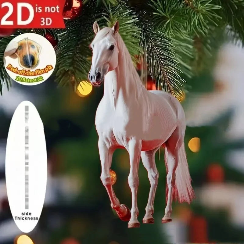 2D Acrylic Horse Car Rearview Mirror Pendant Charm Christmas Tree Ornament Party New Year Hanging Decoration