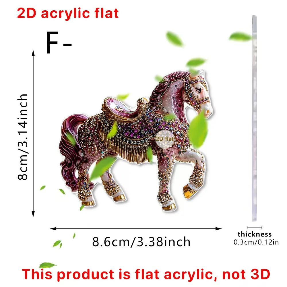 2D Acrylic Horse Car Rearview Mirror Pendant Charm Christmas Tree Ornament Party New Year Hanging Decoration