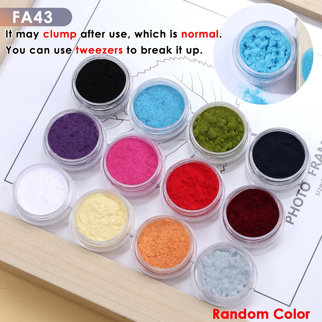 12pcs Valentine's Velvet Plush Nail Powder Luxury Sweater Sweet Design Random Glitter Dust New Year Accessories Manicure Decor