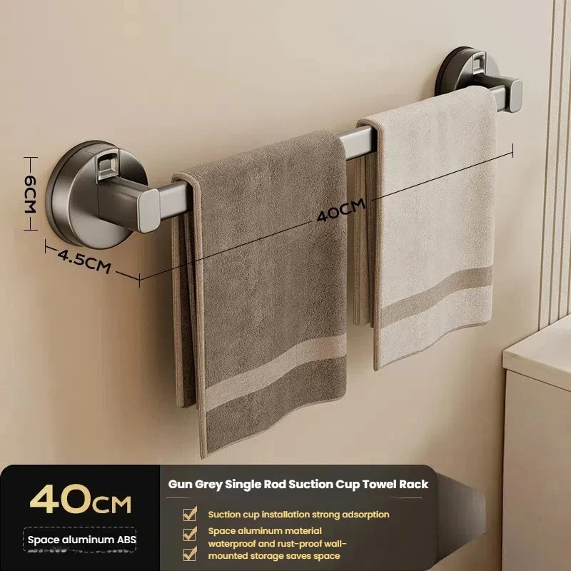AILIHU Bathroom Suction Cup Towel Rack Non-perforated Storage Rack Wall-mounted Single-rod Bath Towel Storage Rack
